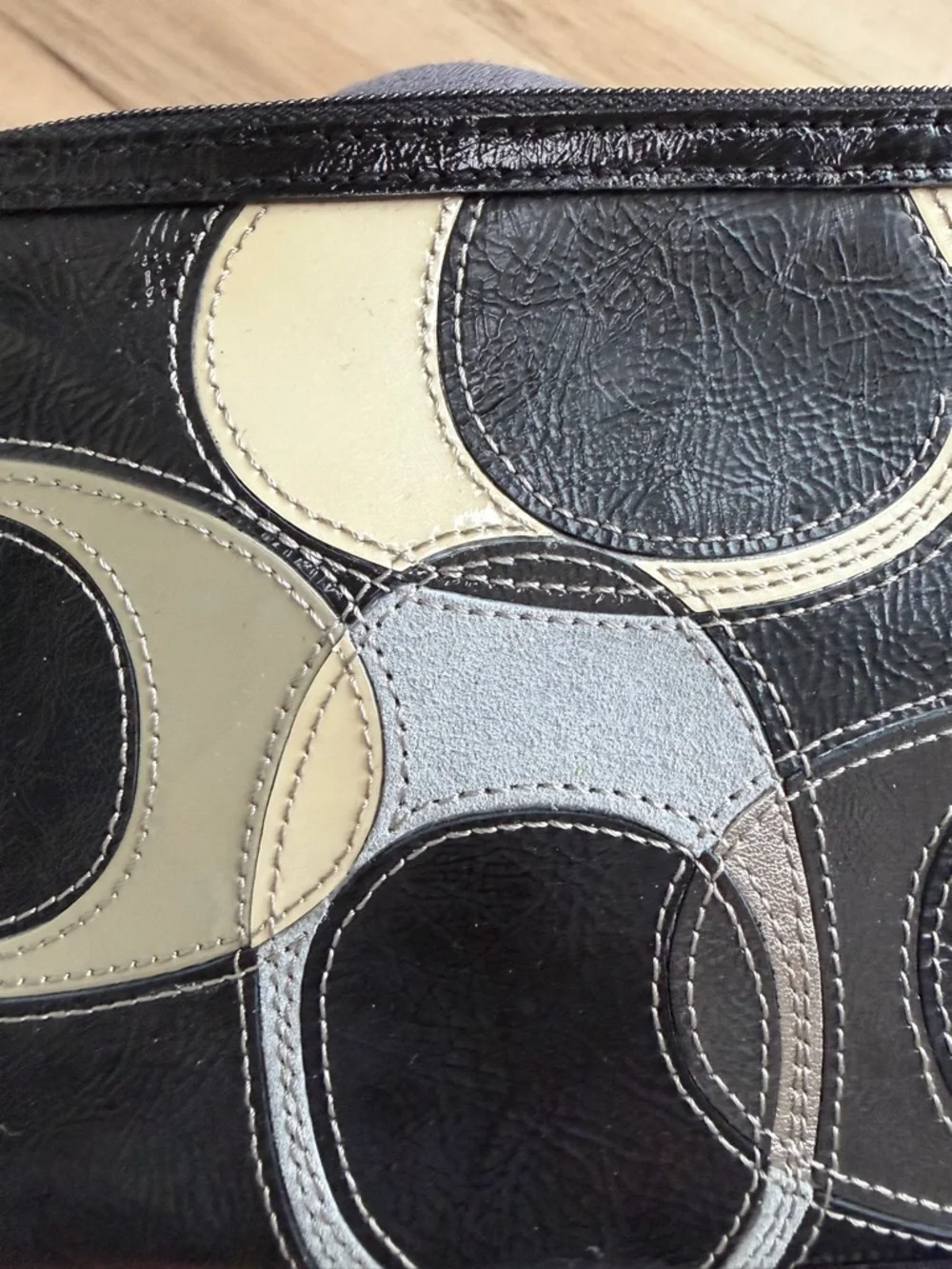 Coach Black Leather Wristlet with Cream and Gray Signature Patchwork - Picture 10 of 10